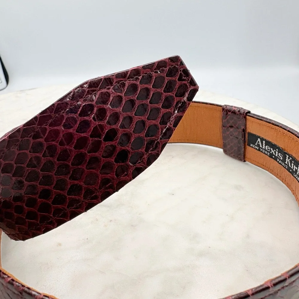 Alexis Kirk Reptile Belt Womens M Burgundy Snakeskin Vintage Waist Cinch 80s 90s